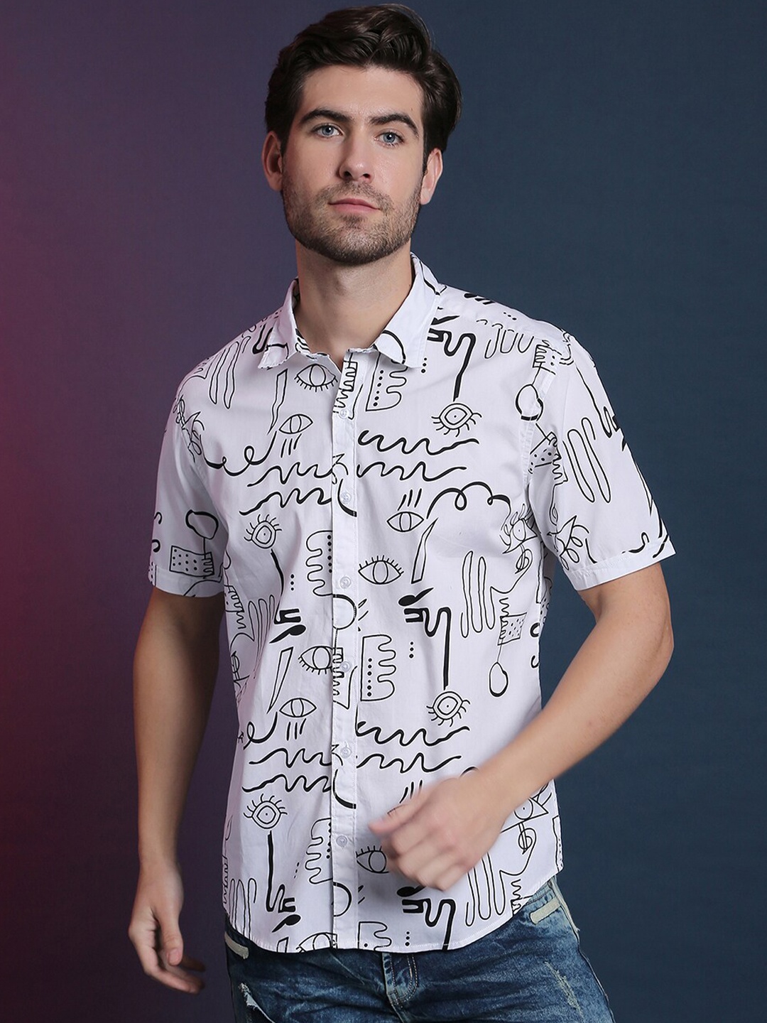 

Campus Sutra Men White Classic Printed Casual Shirt