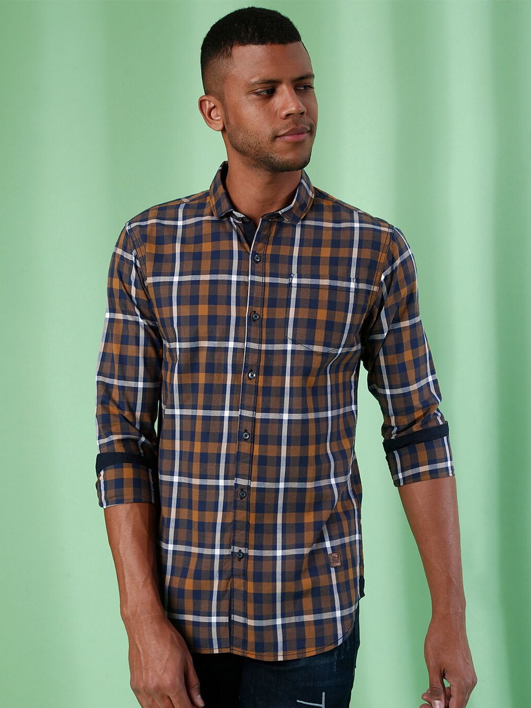 

Campus Sutra Men Brown Classic Tartan Checks Checked Casual Shirt