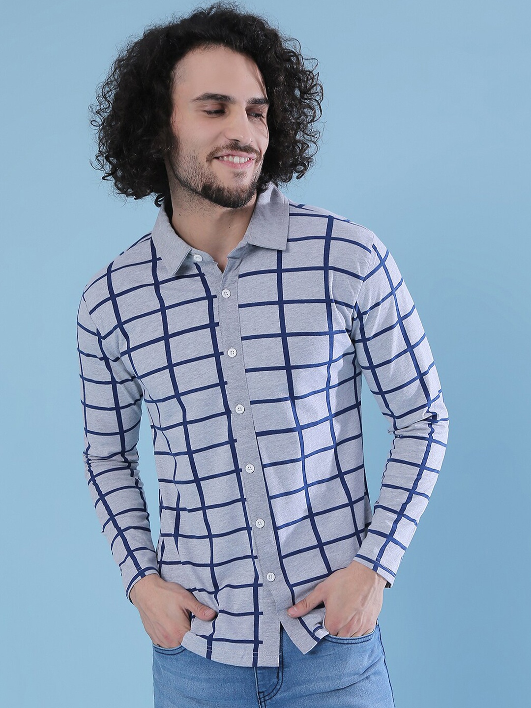 

Campus Sutra Men Grey Classic Windowpane Checks Checked Casual Shirt