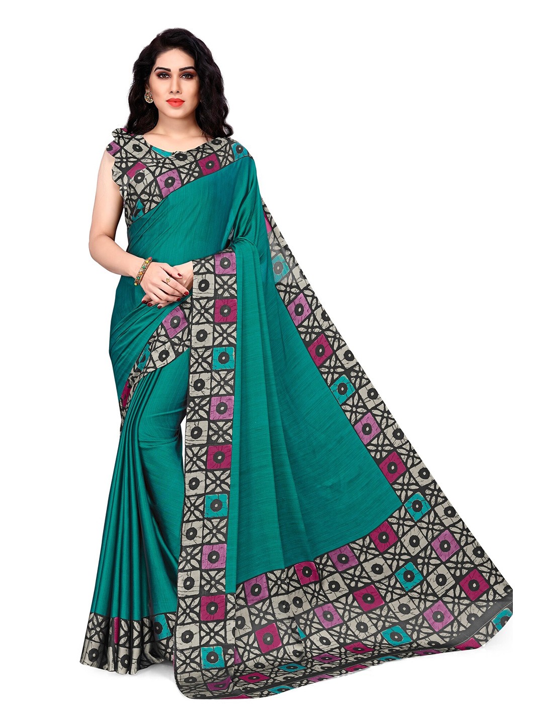 

KALINI Teal & Pink Printed Saree