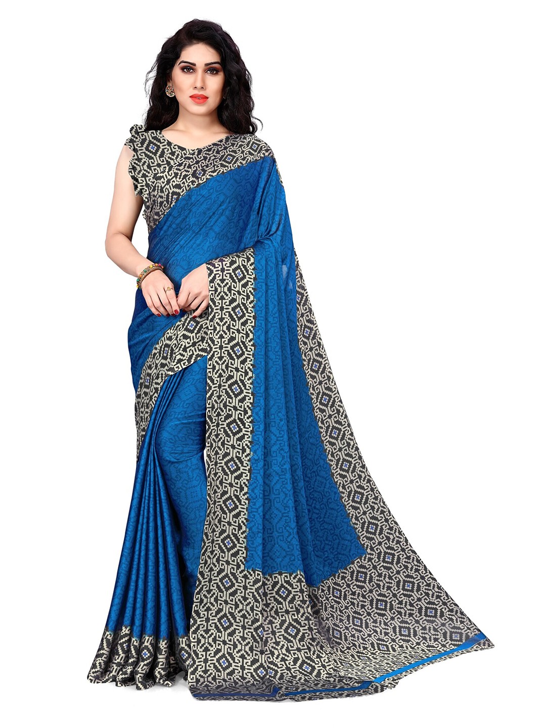 

KALINI Blue & Black Printed Saree