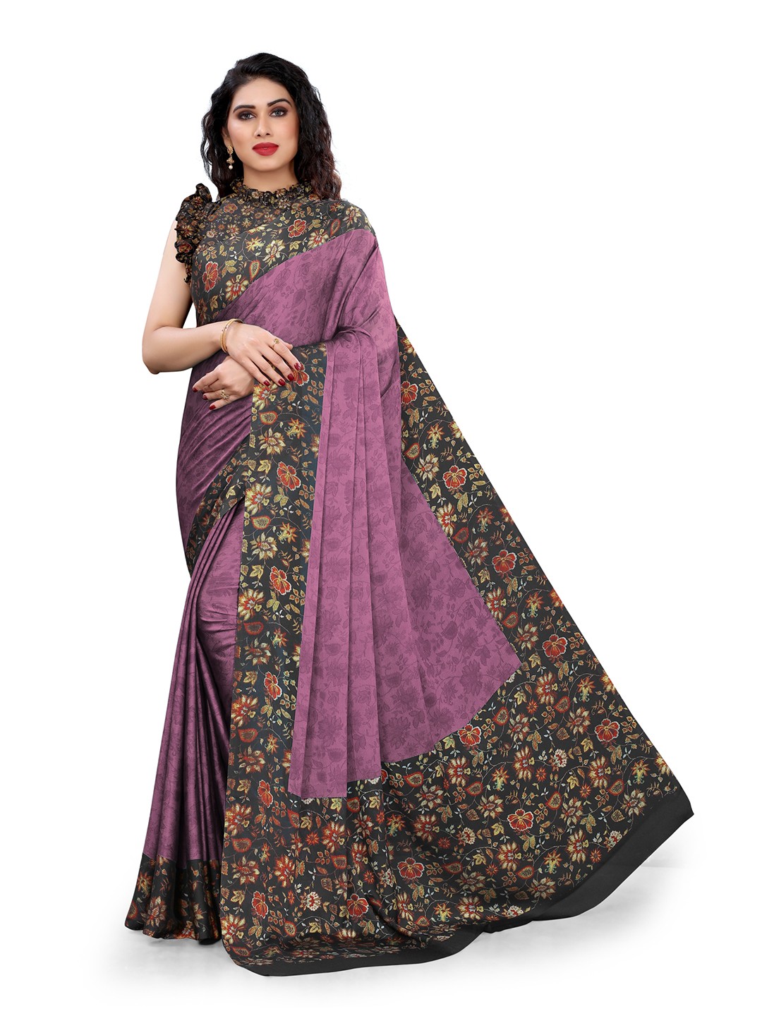

KALINI Purple & Black Floral Printed Saree