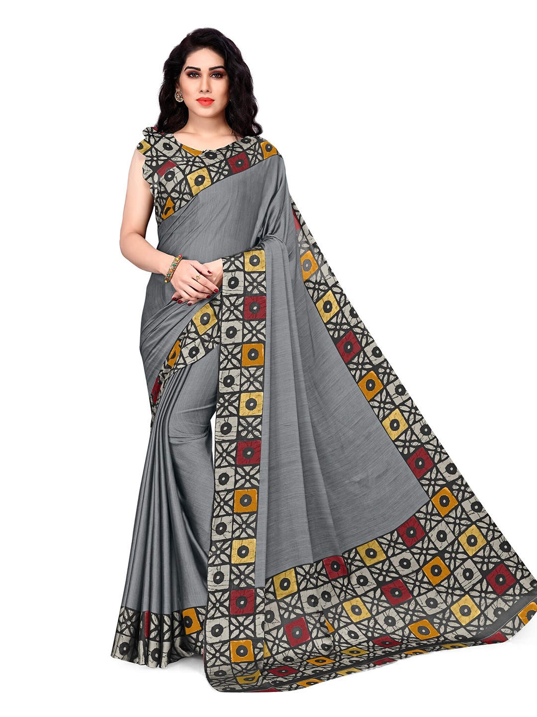 

KALINI Grey & Multicoloured Printed Designer Saree