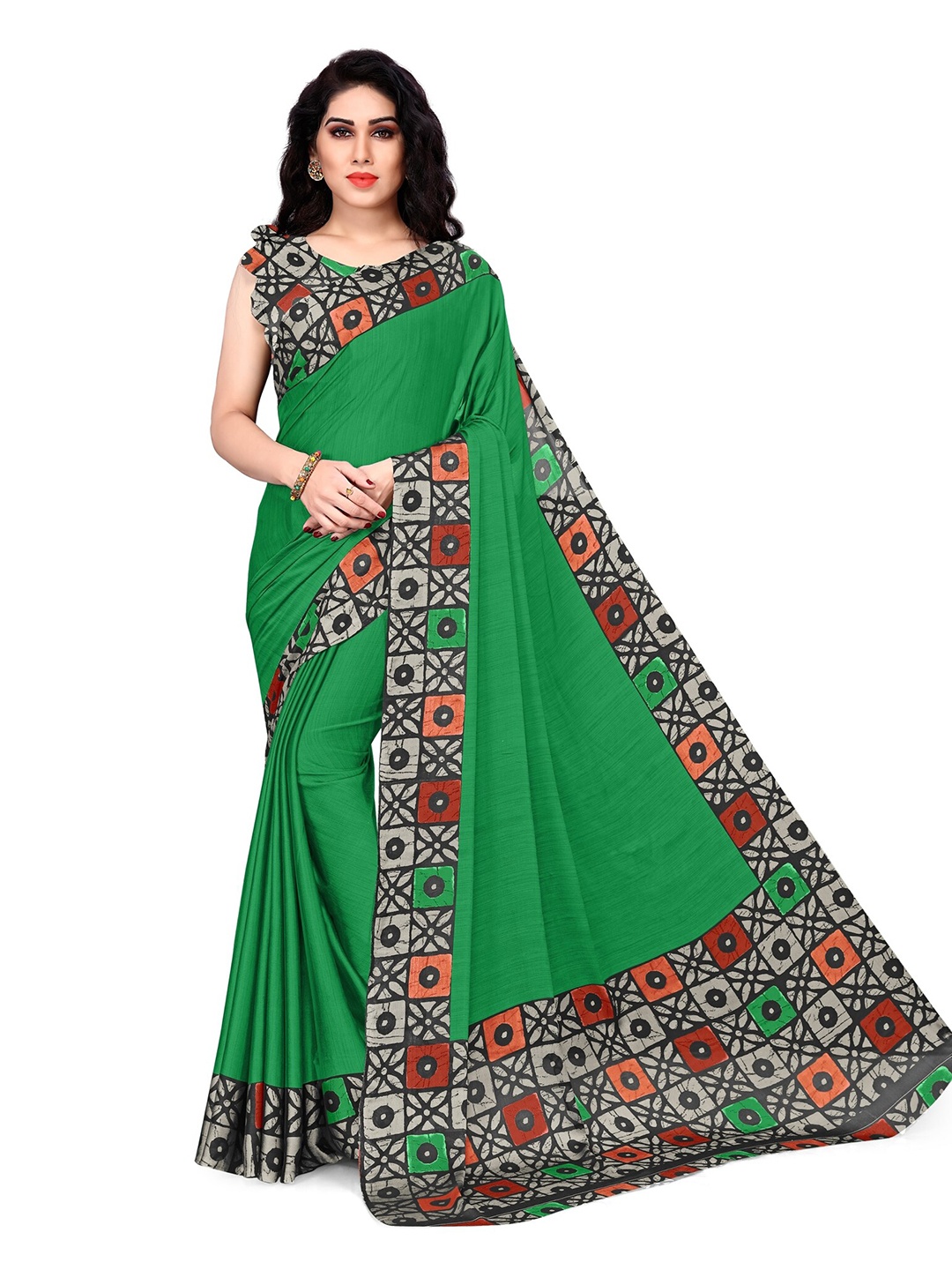 

KALINI Green & Red Saree