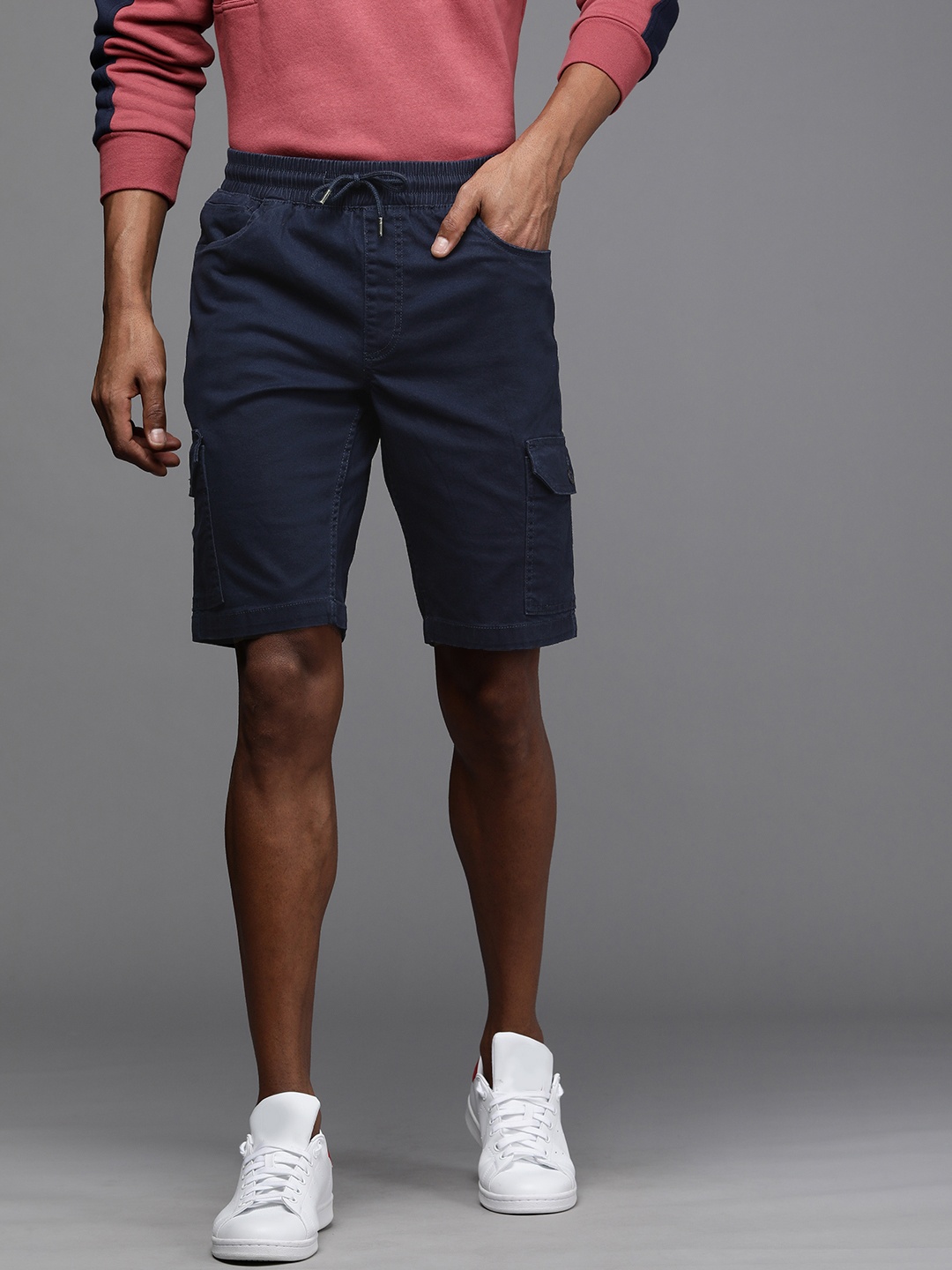 

Louis Philippe Jeans Men Navy Blue Slim Fit Solid Low-Rise Cargo Shorts
