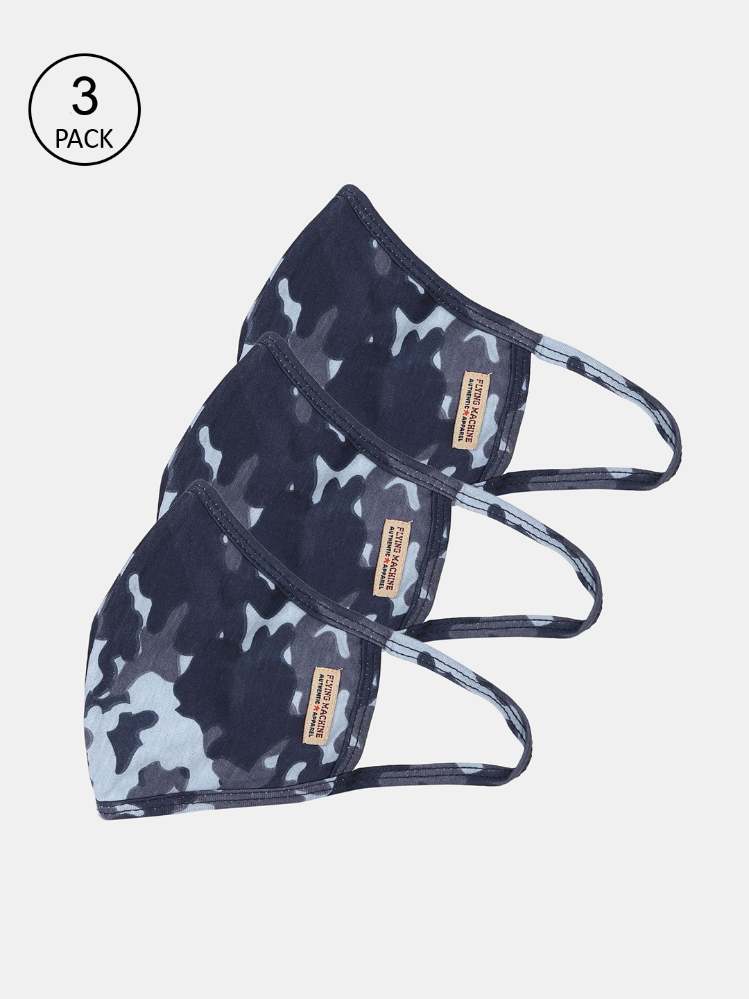 

Flying Machine Unisex Pack Of 3 Reusable Outdoor Cloth Masks, Blue