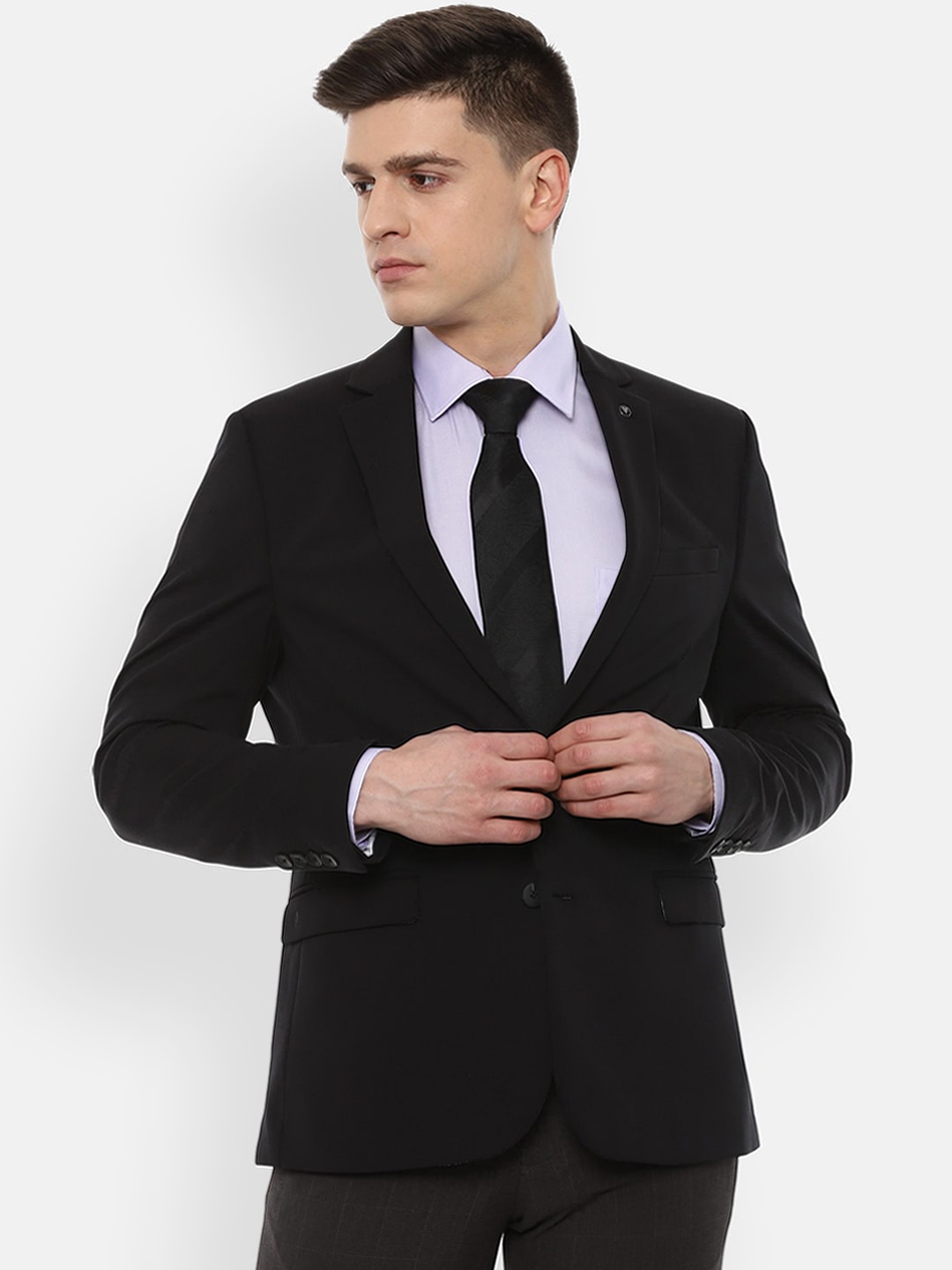 

Van Heusen Men Black Solid Single-Breasted Slim-Fit Formal Blazer