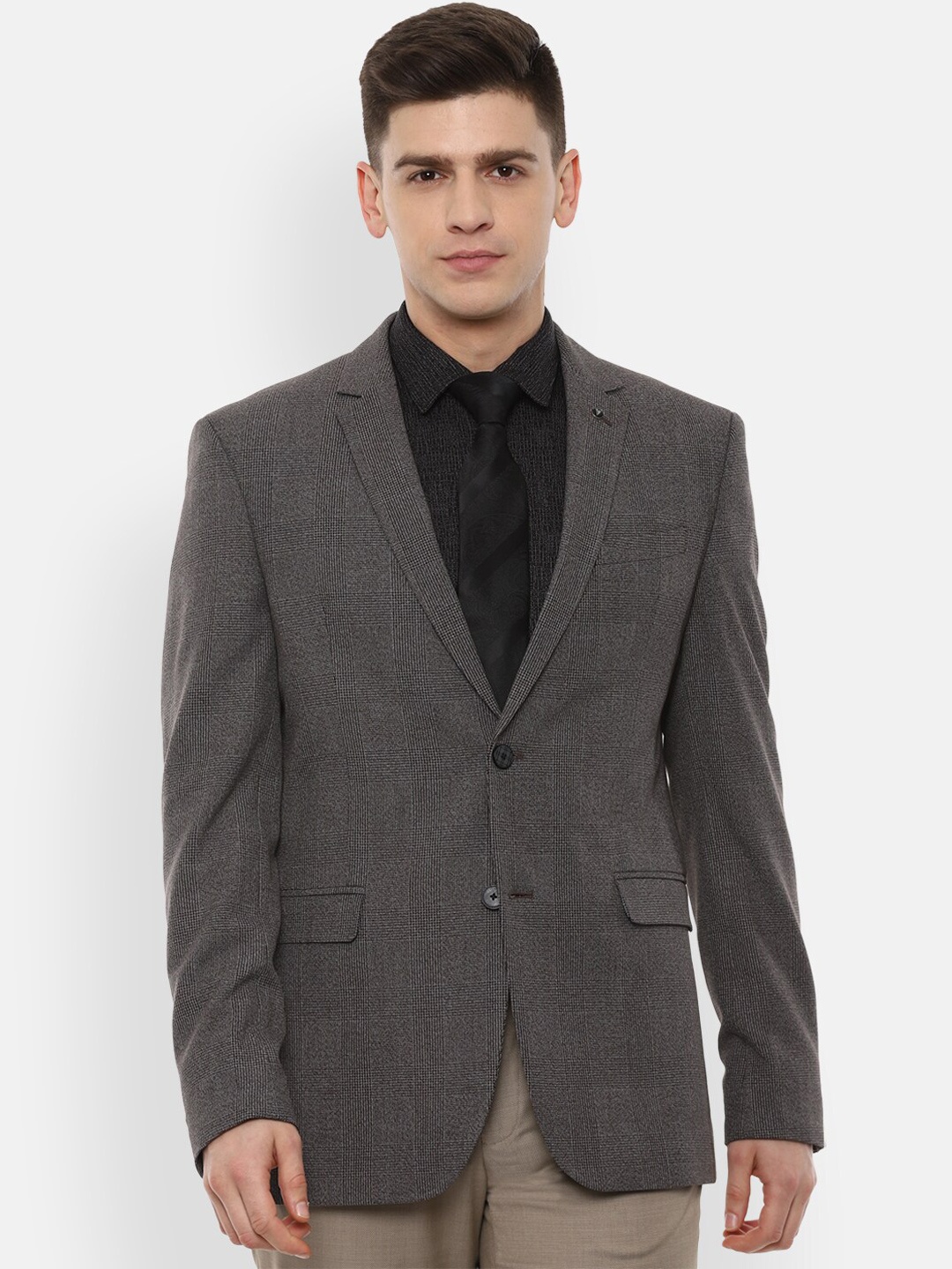 

Van Heusen Men Grey Checked Single-Breasted Slim-Fit Formal Blazer