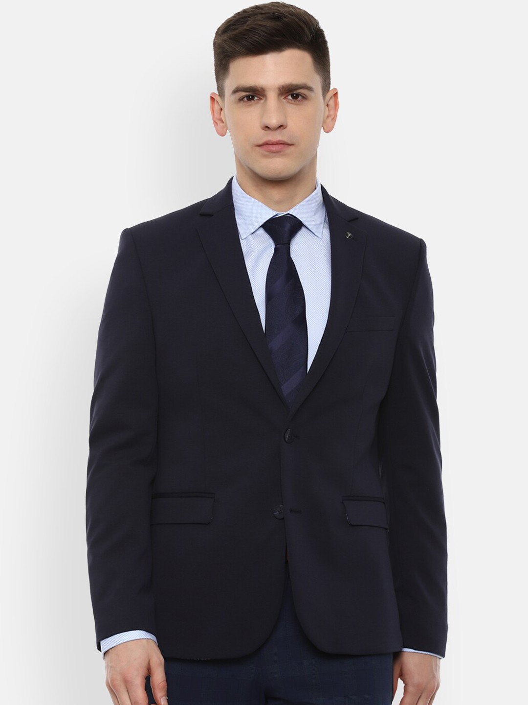 

Van Heusen Men Navy Blue Solid Single-Breasted Slim-Fit Formal Blazer