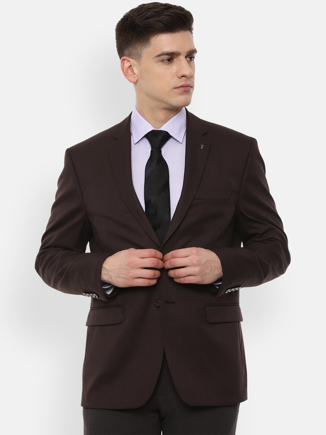 

Van Heusen Men Brown Checked Single-Breasted Slim-Fit Formal Blazer