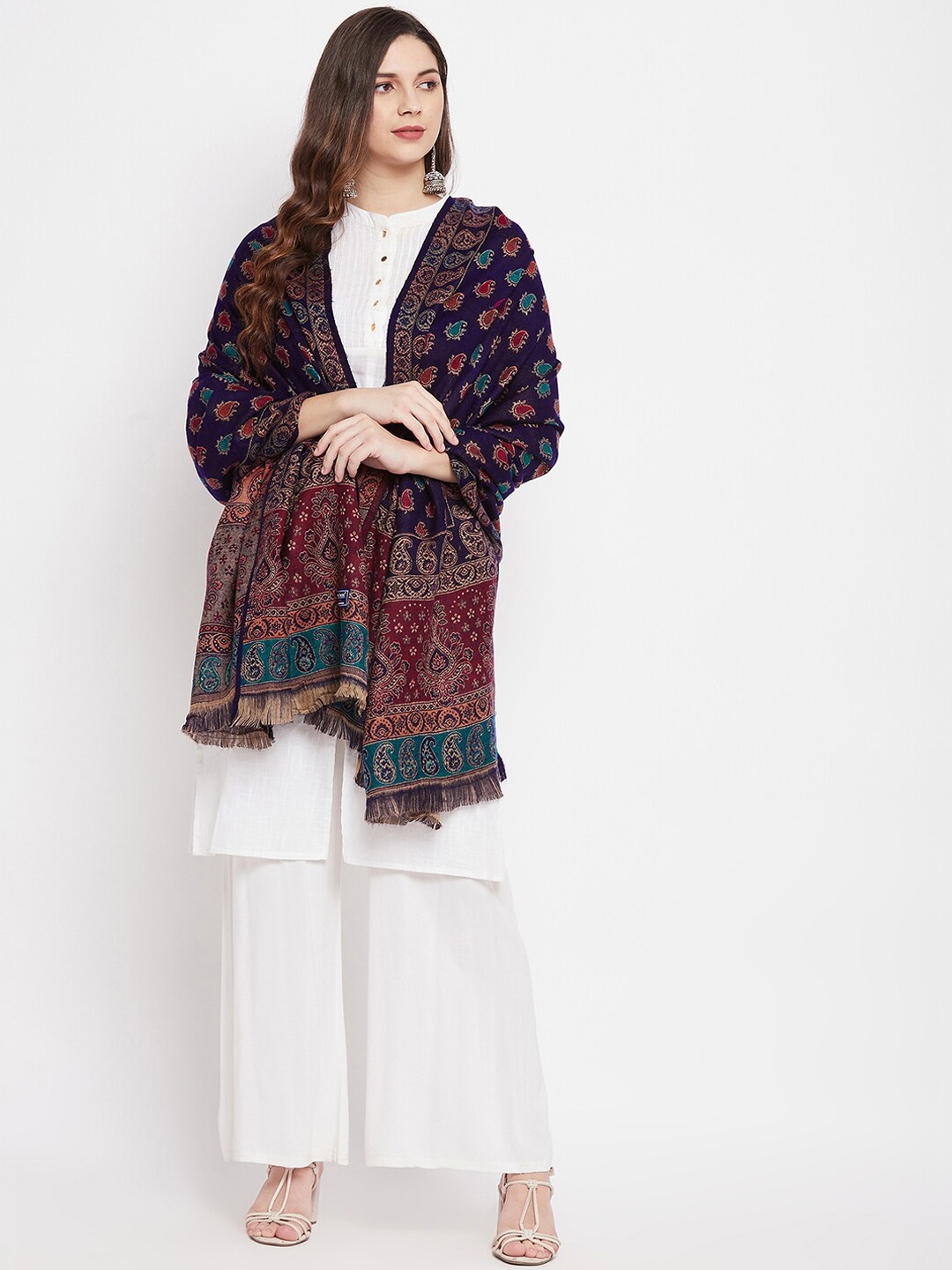 

VERO AMORE Women Navy Blue & Sea Green Woven Design Shawl