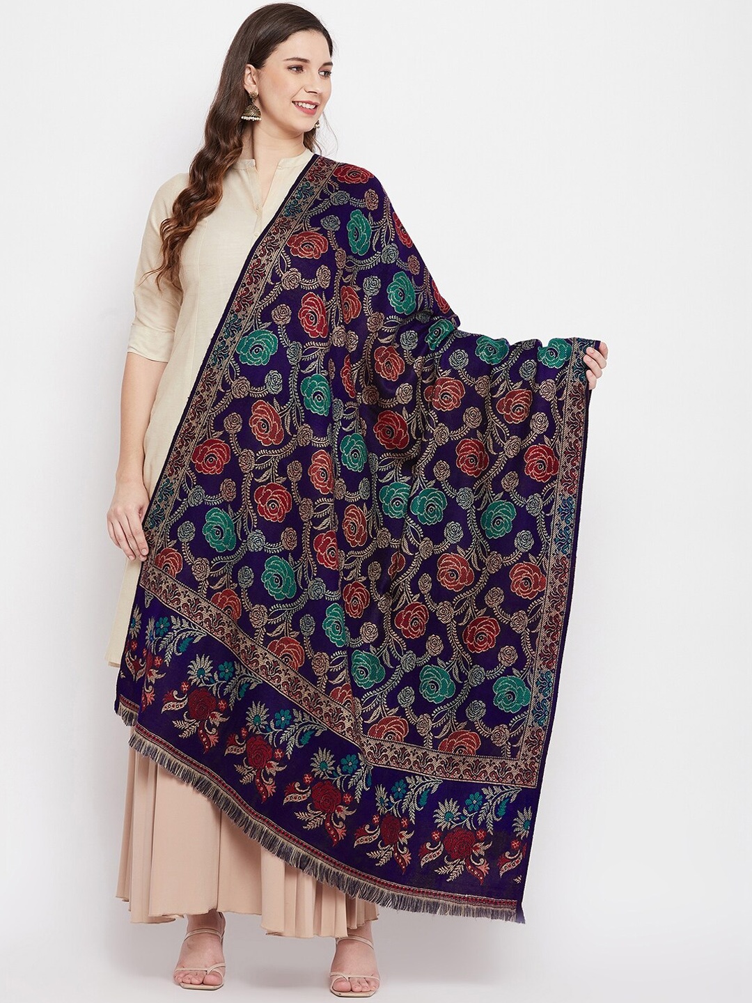 

VERO AMORE Women Navy Blue & Green Embroidered Shawl