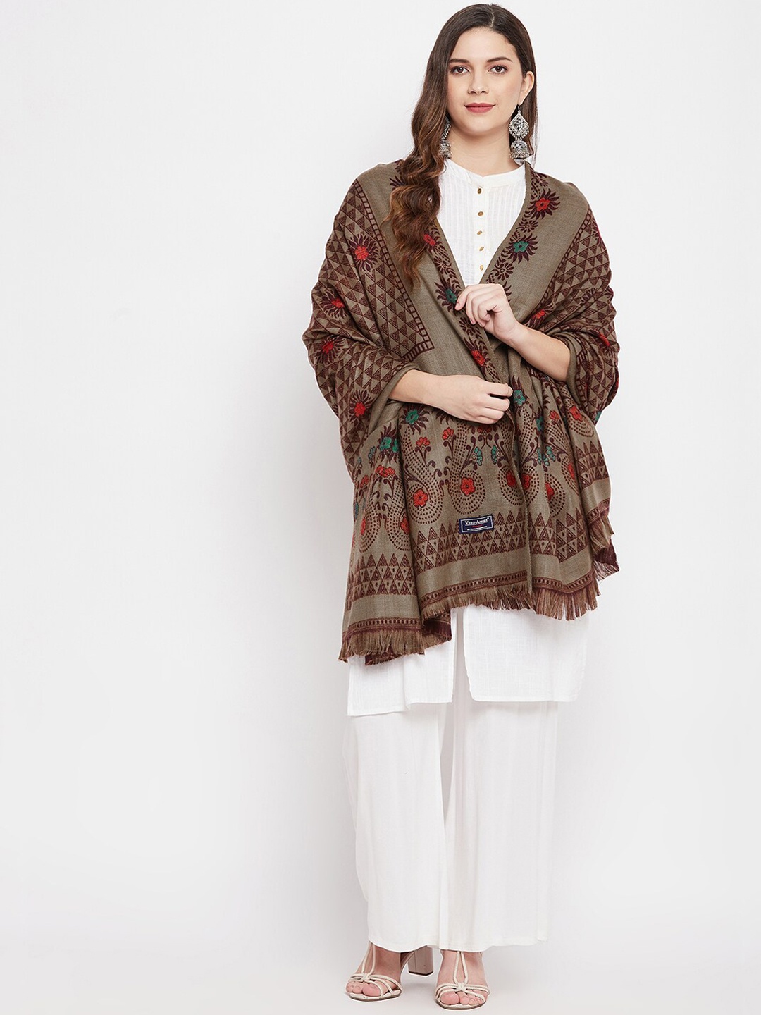 

VERO AMORE Woman Beige & Red Woven Design Shawl