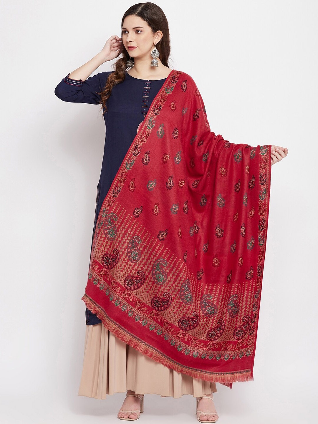 

VERO AMORE Women Pink & Beige Woven Design Shawl