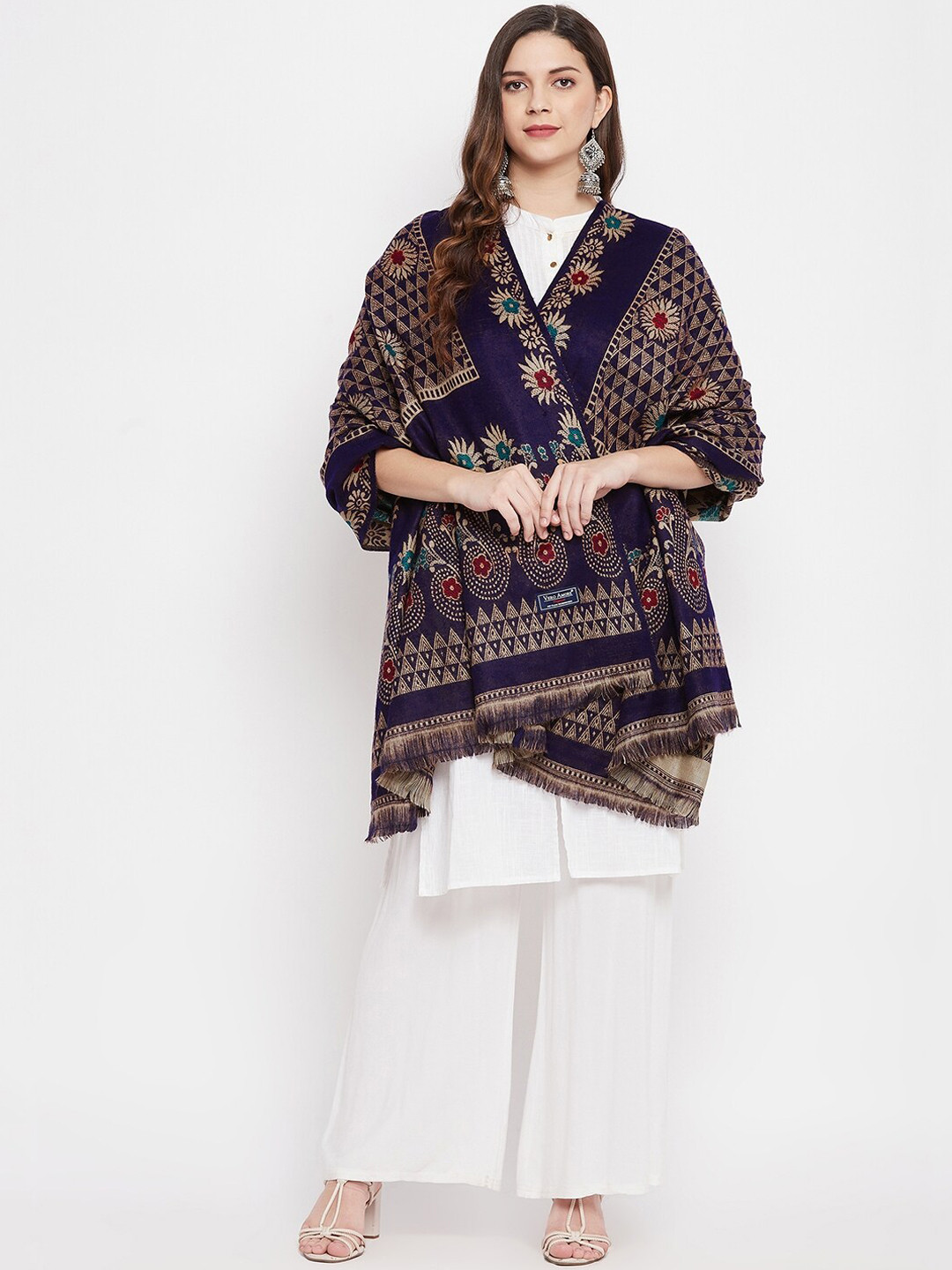 

VERO AMORE Women Navy Blue & Red Woven Design Shawl