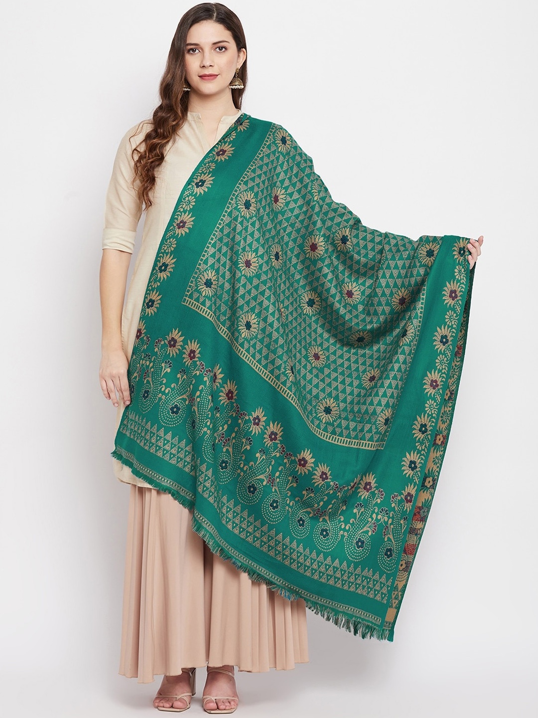 

VERO AMORE Women Green & Beige Floral Woven Design Shawl