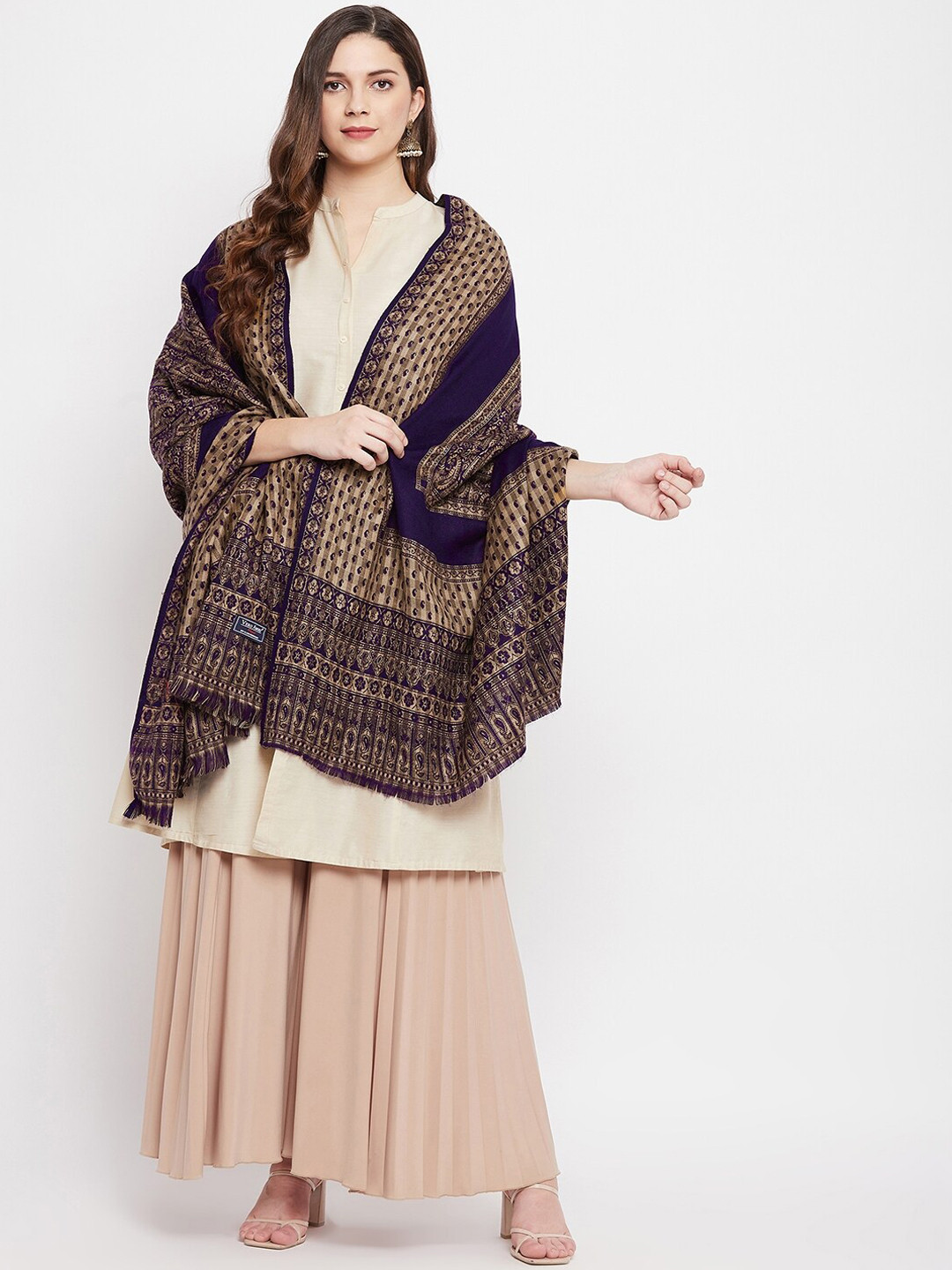 

VERO AMORE Women Navy Blue & Beige Woven Design Shawl