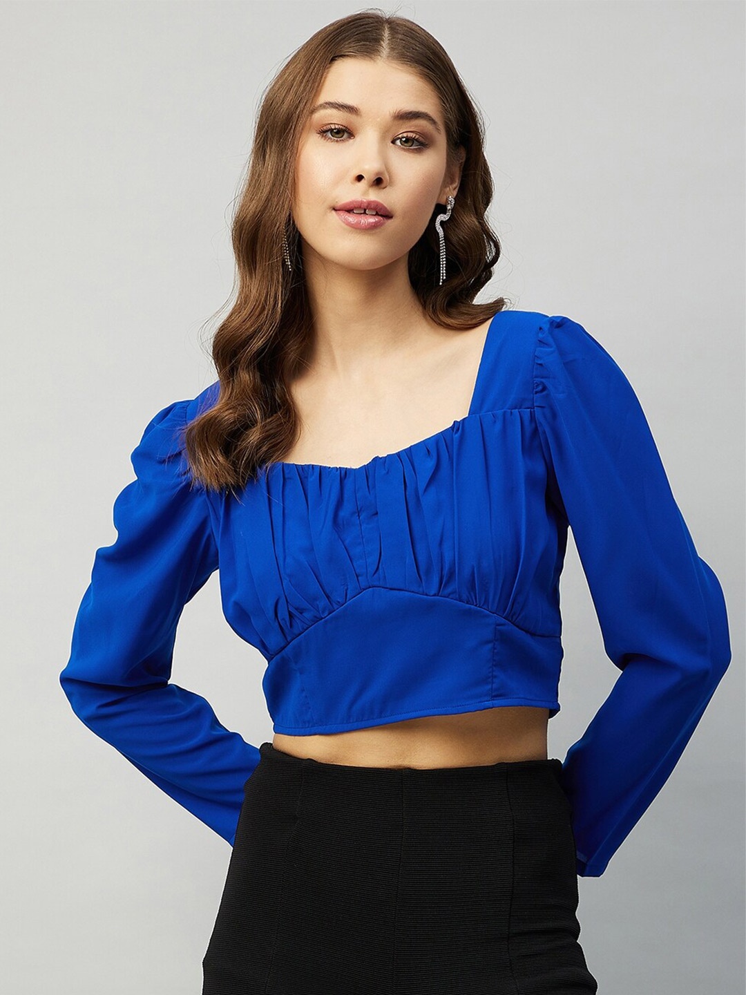 

Carlton London Women Blue Georgette Crop Top