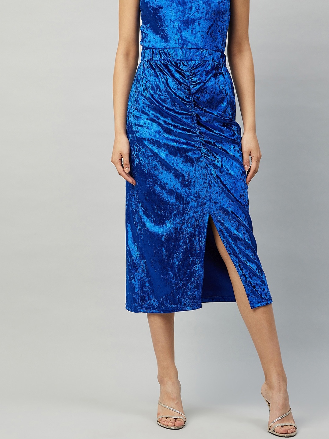 

Carlton London Women Blue Solid Midi Pencil Skirt