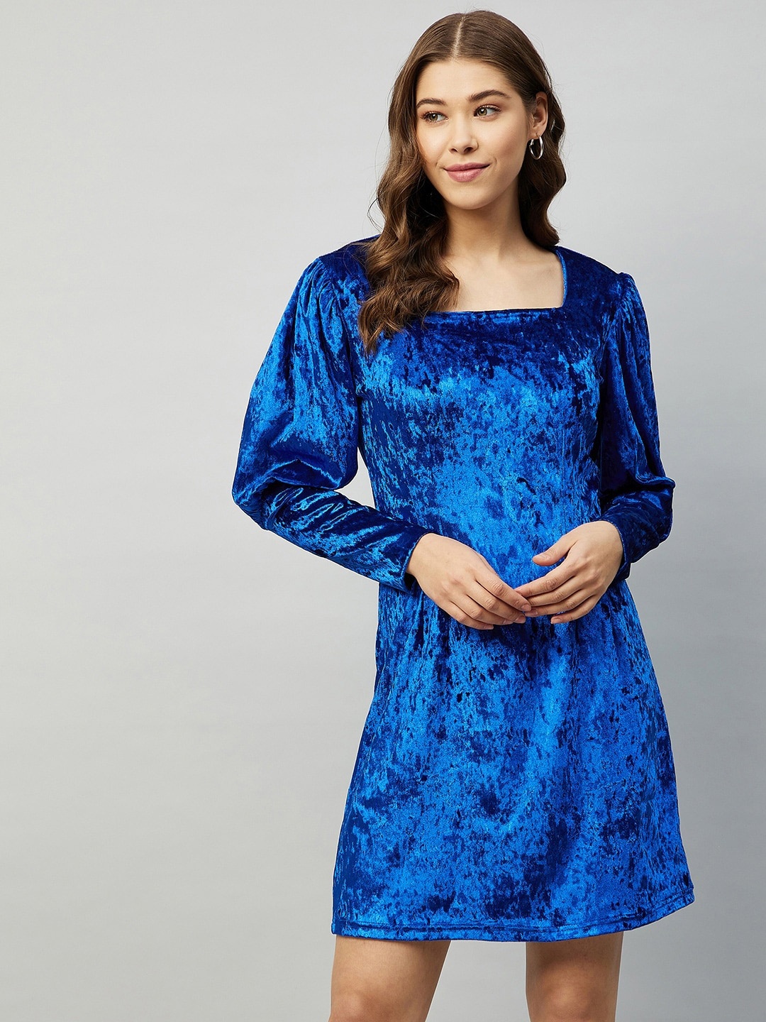 

Carlton London Woman Blue Velvet A-Line Dress