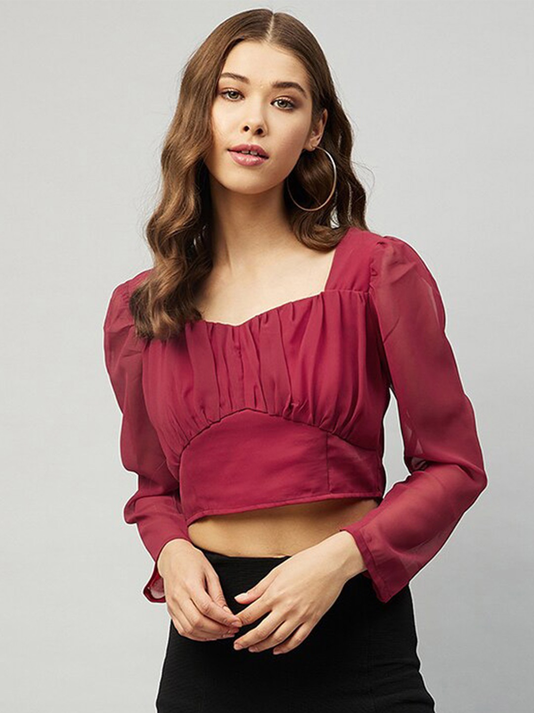 

Carlton London Woman Maroon Georgette Crop Top