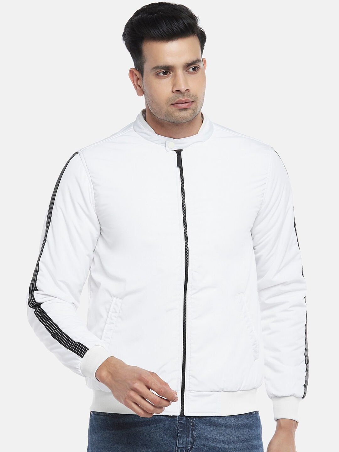 

People Men White Solid Bomber Jacket