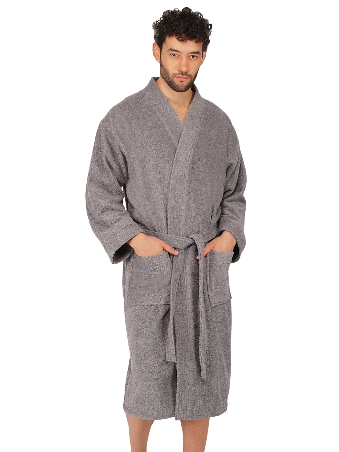 

RANGOLI Noble Men Pure Cotton Bath Robe, Grey