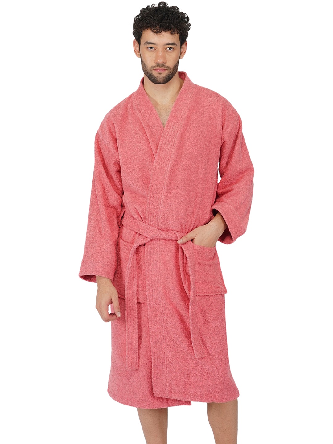 

RANGOLI Men Pure Cotton Large Bath Robe, Coral