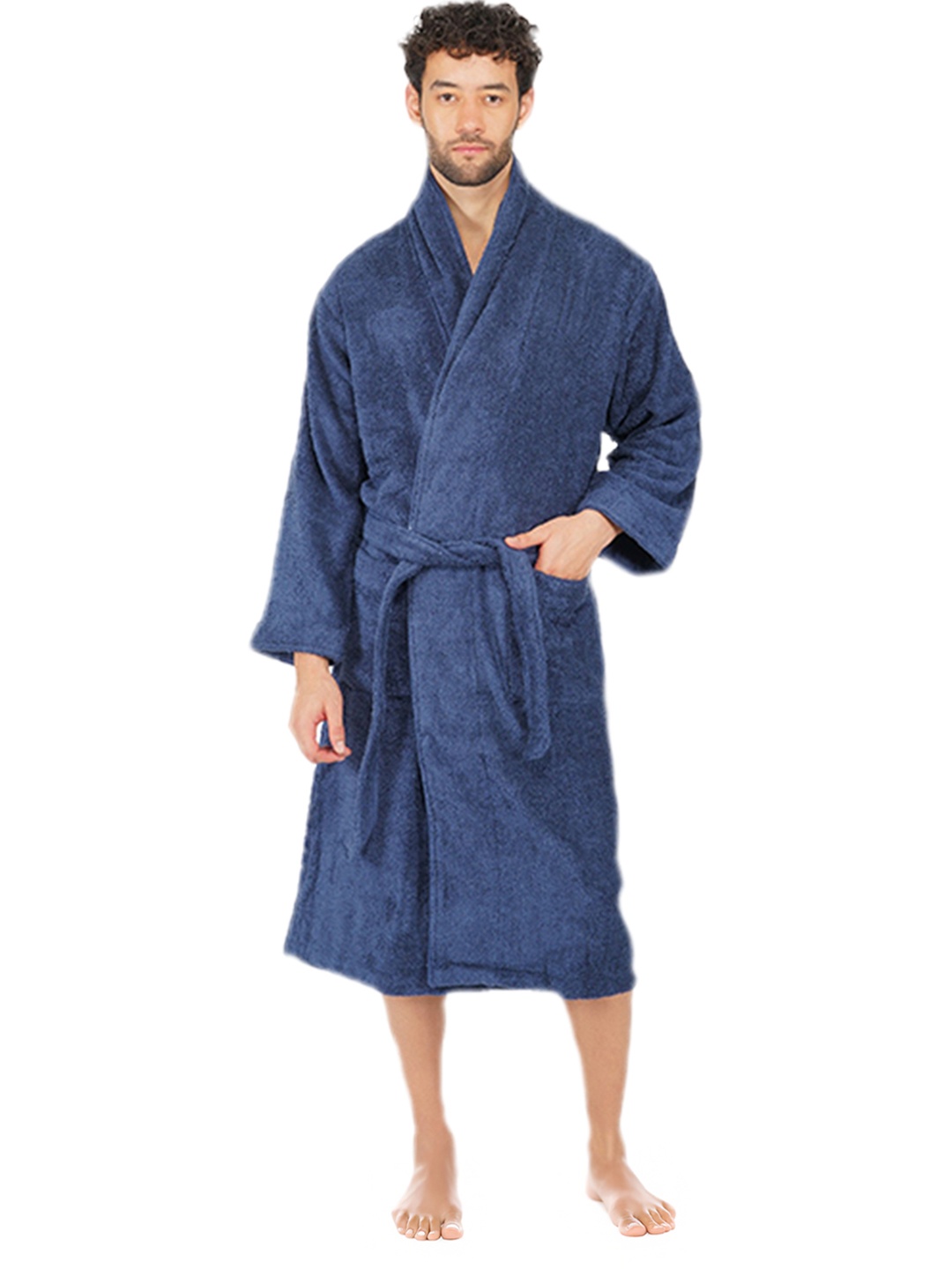 

RANGOLI Men Canningvale Pure Cotton Bath Robe, Navy blue