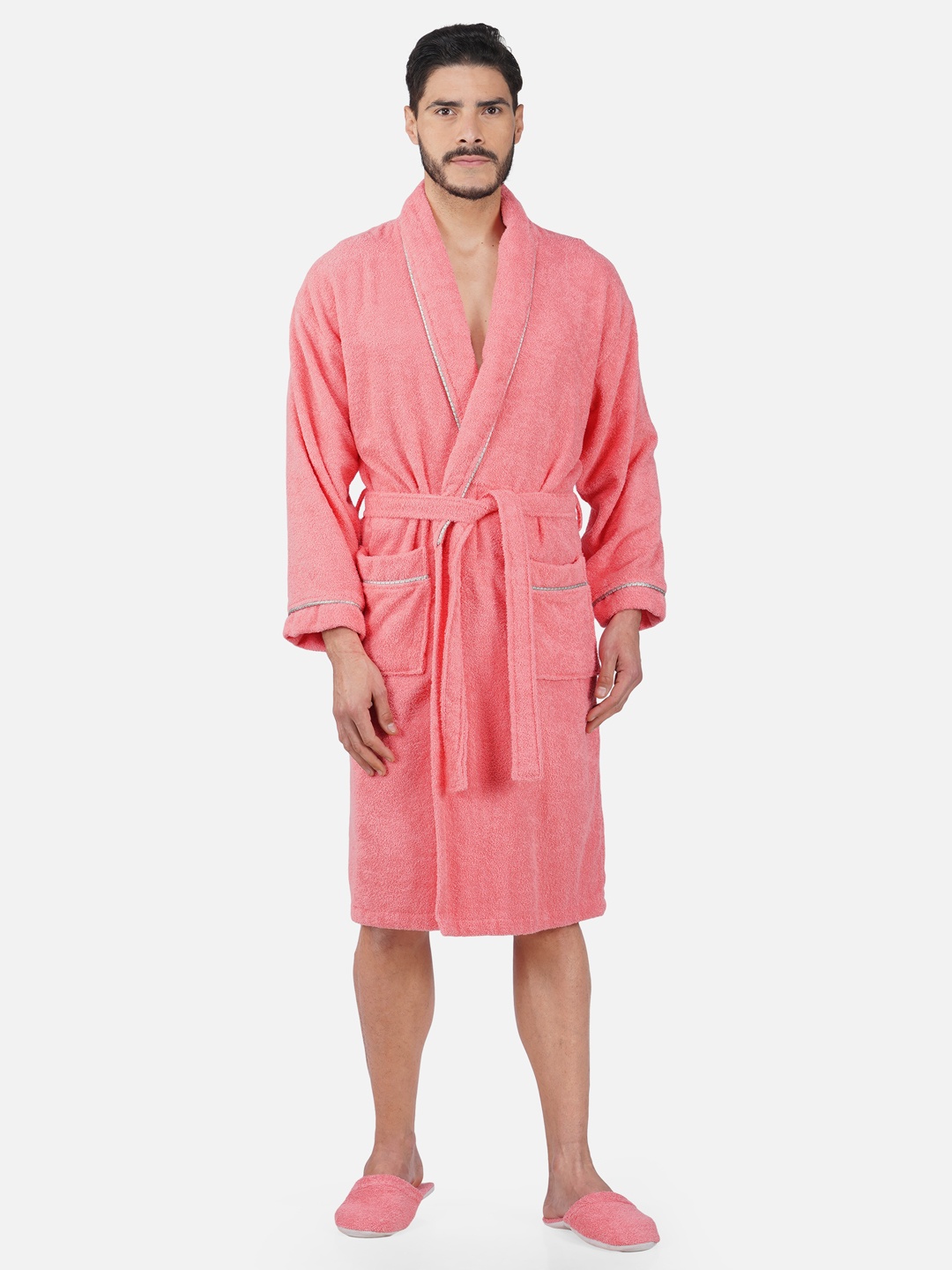 

RANGOLI Unisex Pure Cotton 400 GSM Large Bath Robe with Slippers, Coral