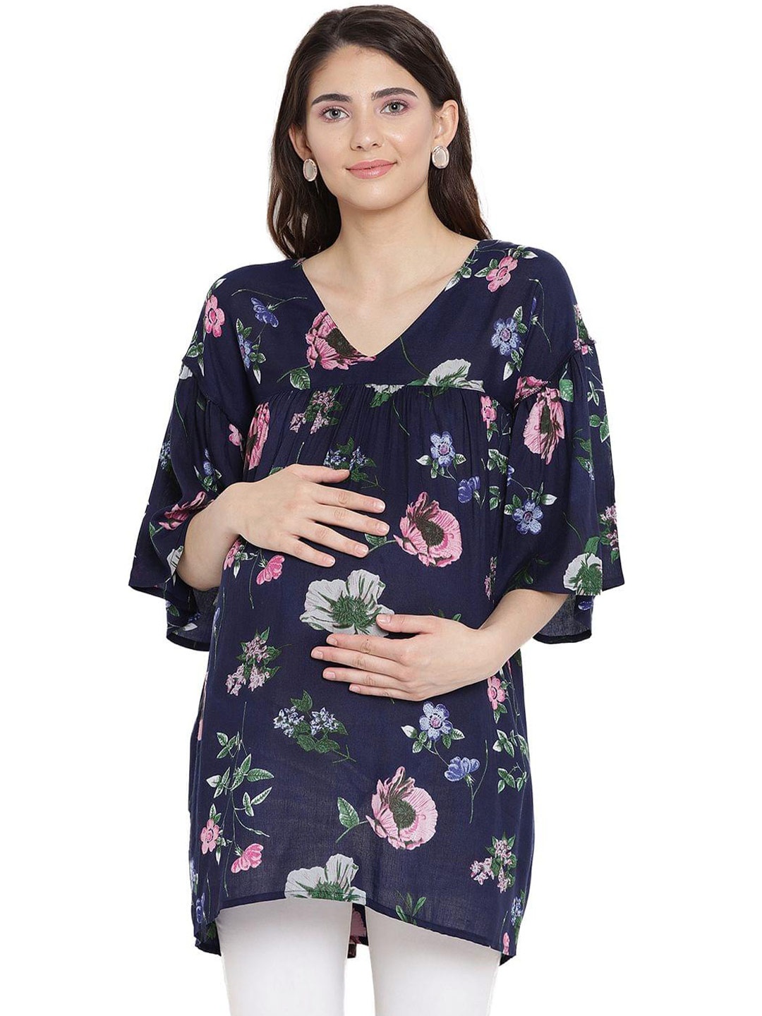 

Mine4Nine Navy Blue Floral Print Top