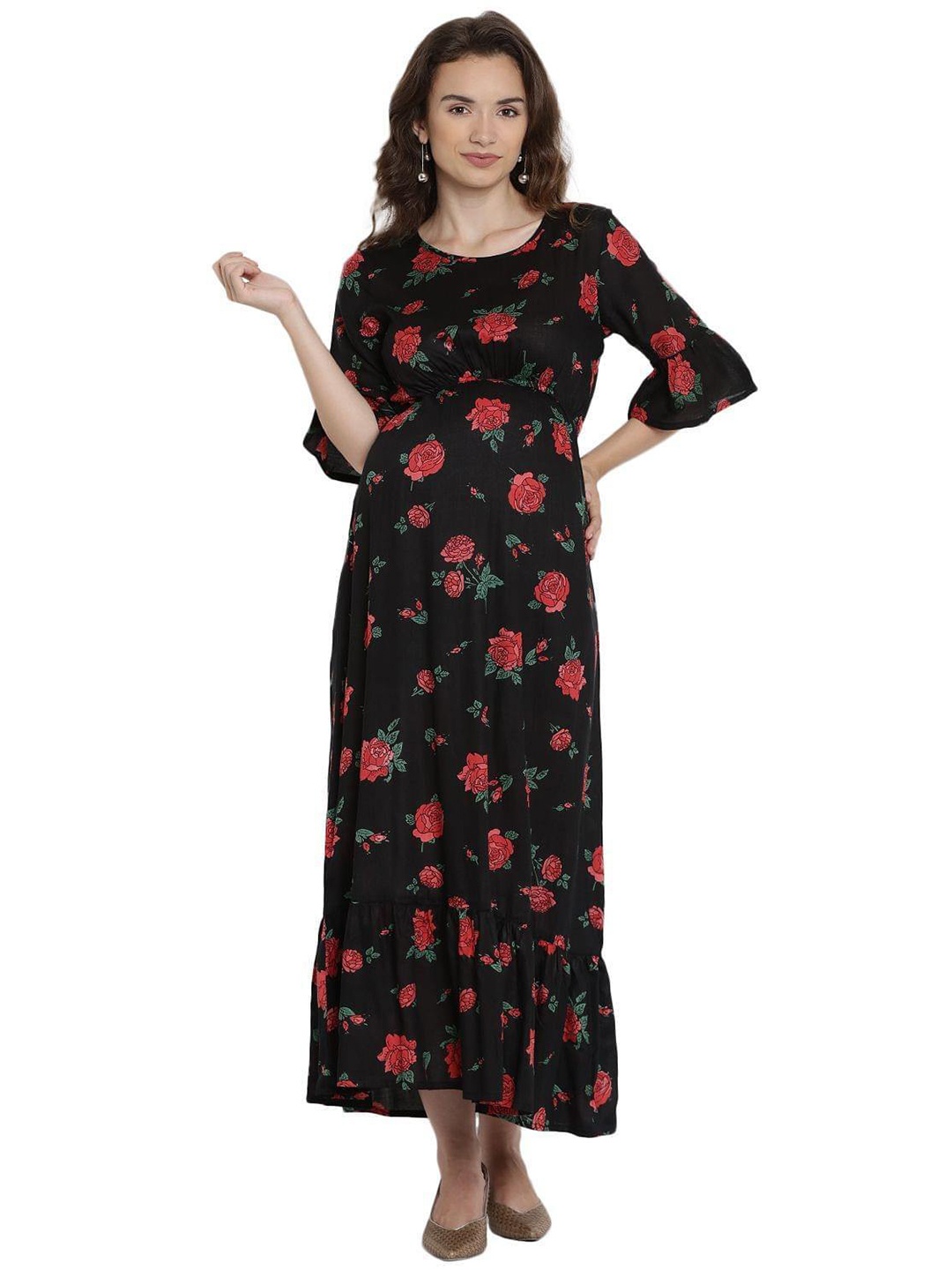 

Mine4Nine Black Floral Maternity Maxi Dress