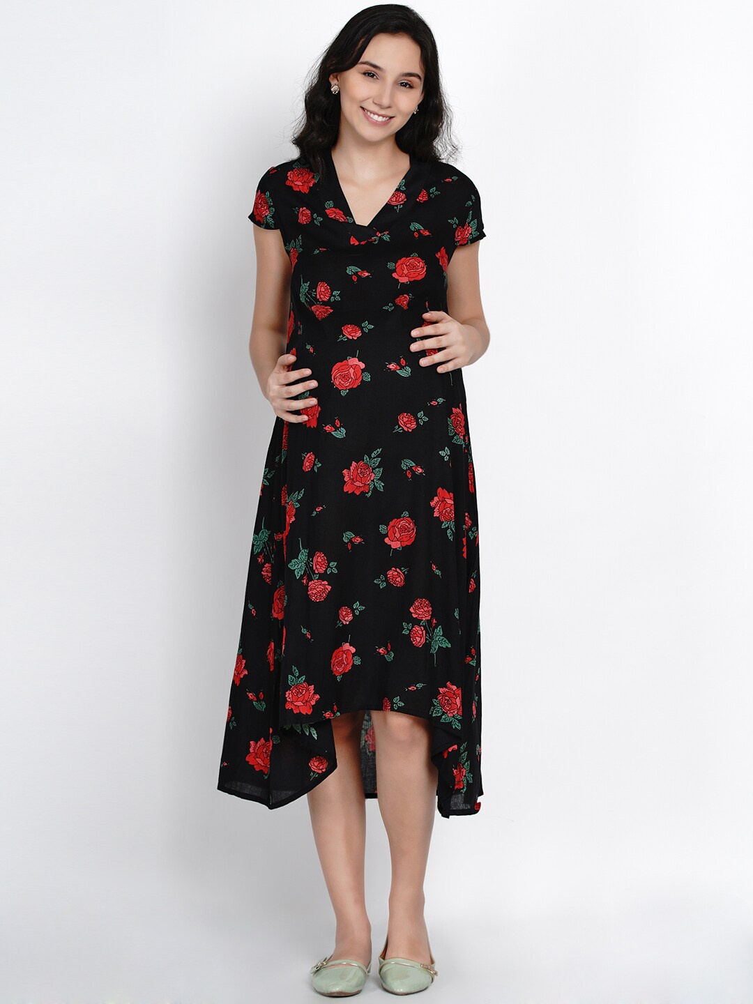 

Mine4Nine Black Floral Maternity Midi Dress