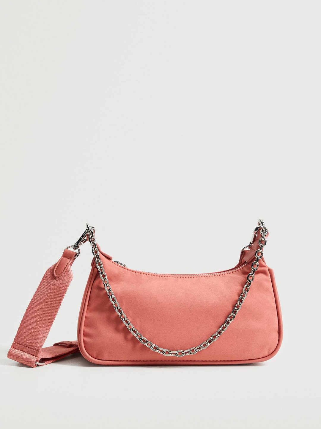 

MANGO Pink Solid Baguette Bag