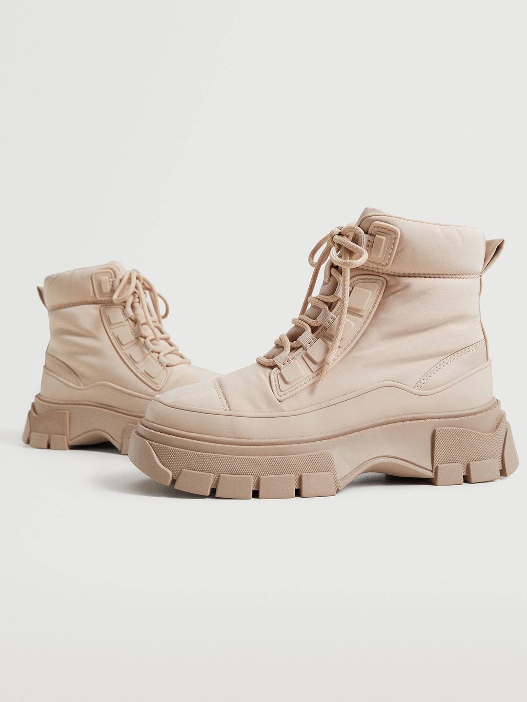 

MANGO Women Beige Solid Mid-Top Flatform Chunky Boots