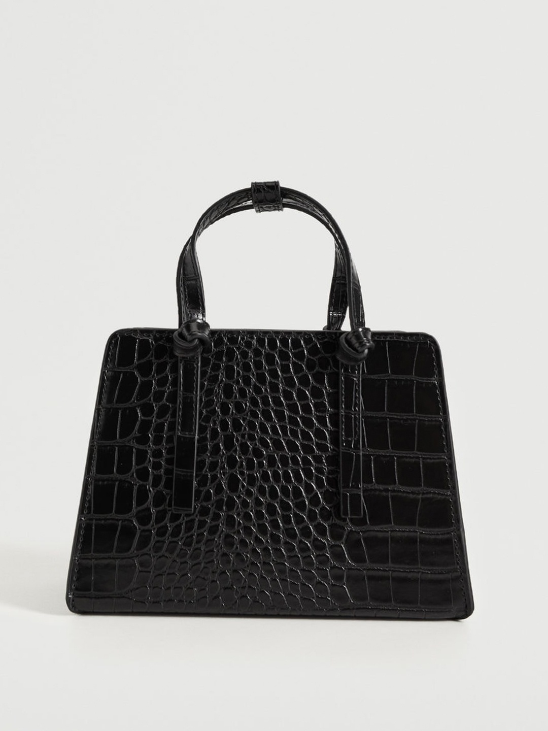 

MANGO Black Crocs Textured Structured Handheld Bag