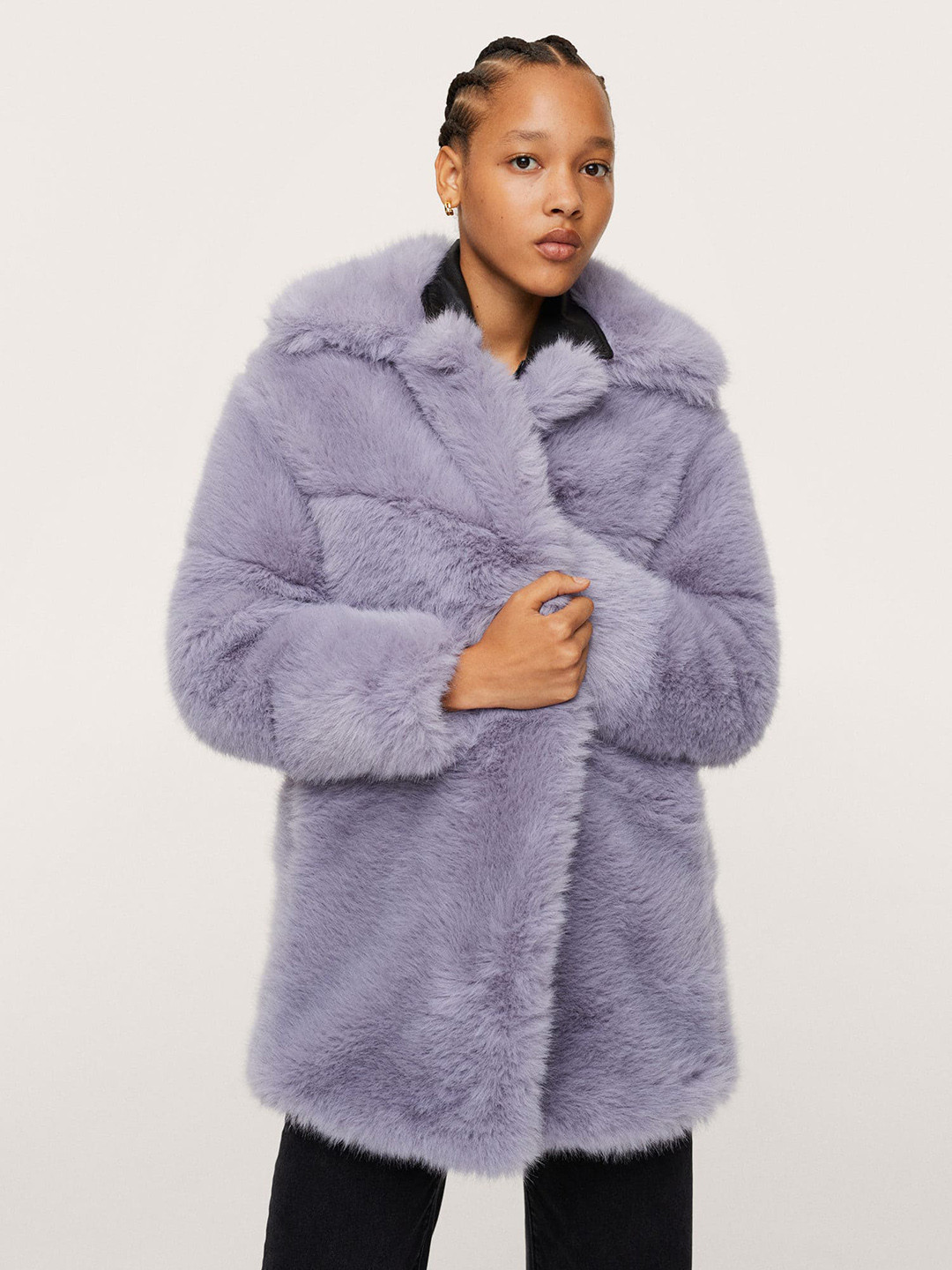 

MANGO Women Lavender Solid Open Front Hip Length Overcoat