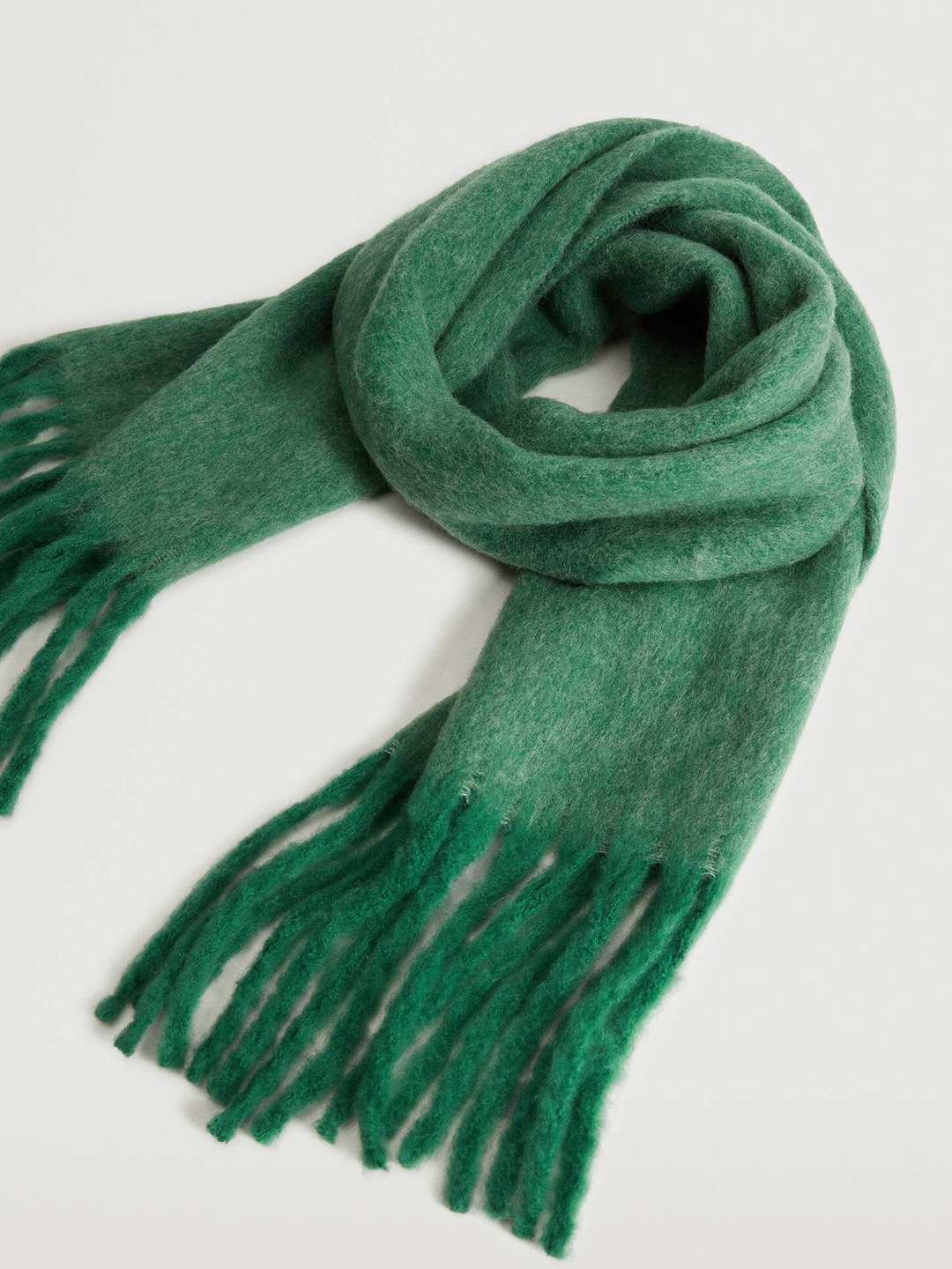 

MANGO Women Green Solid Fringed Stole