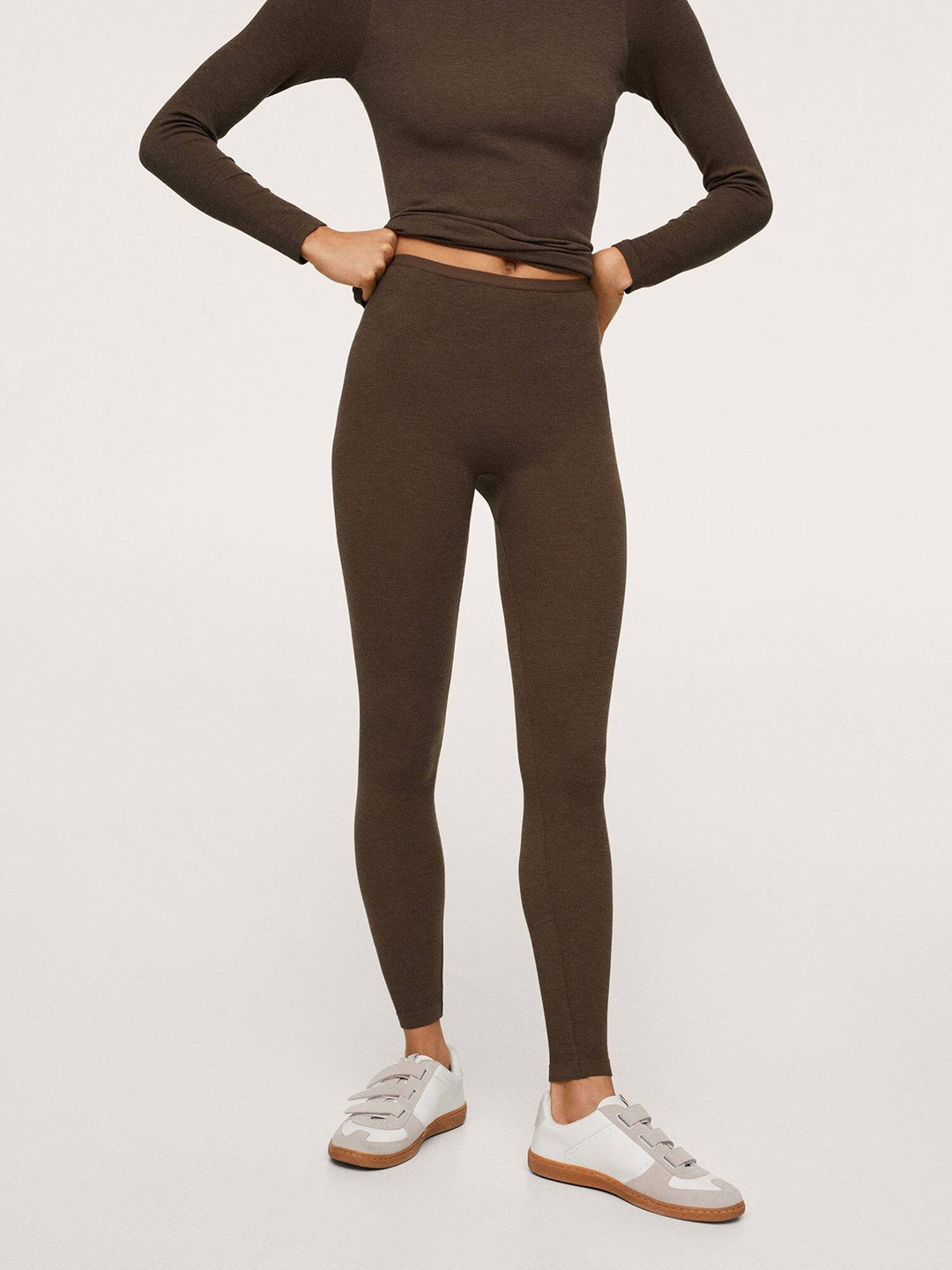 

MANGO Women High-Waist Leggings, Brown