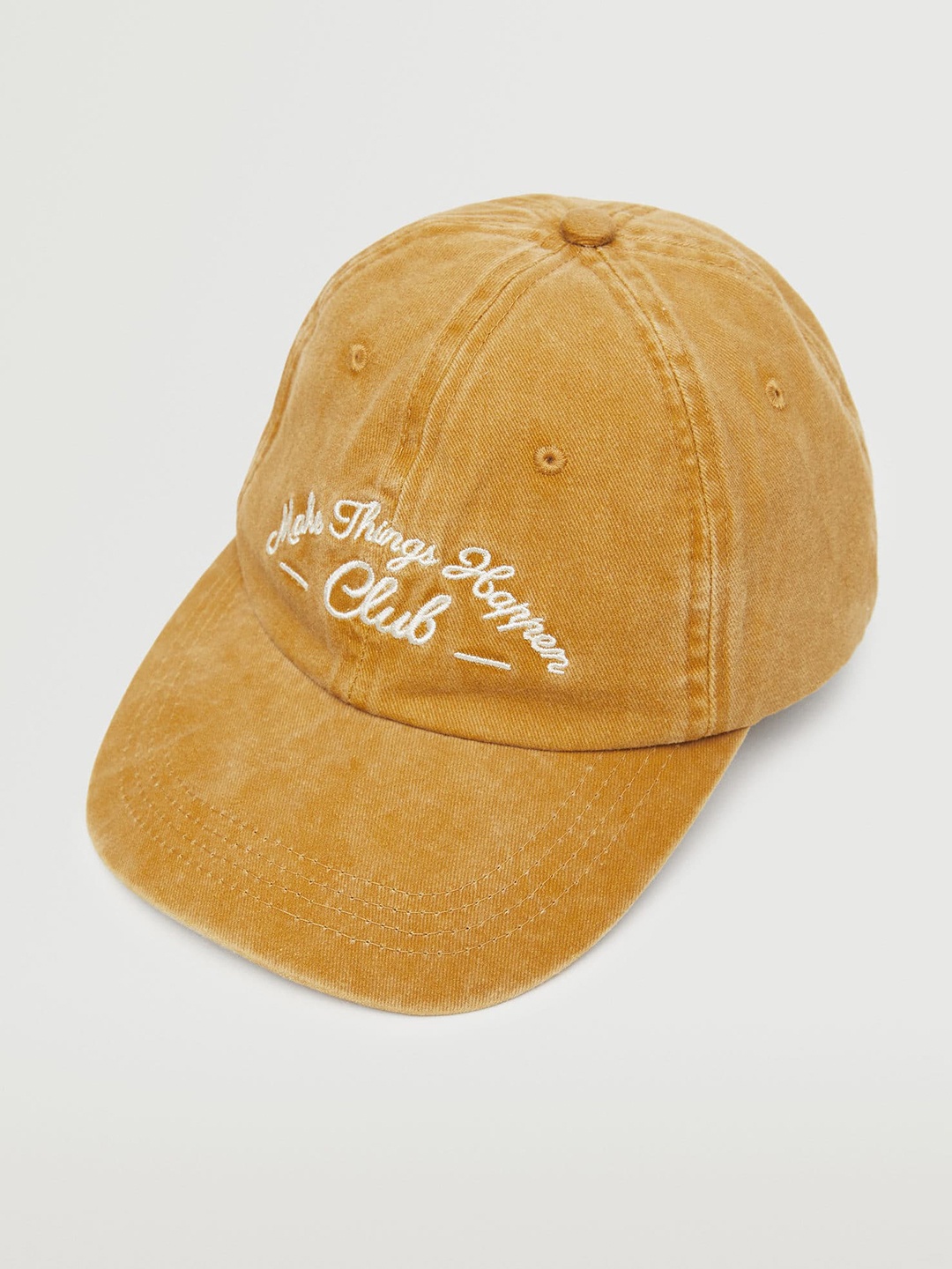 

MANGO Women Mustard Yellow & White Typography Embroidered Baseball Cap