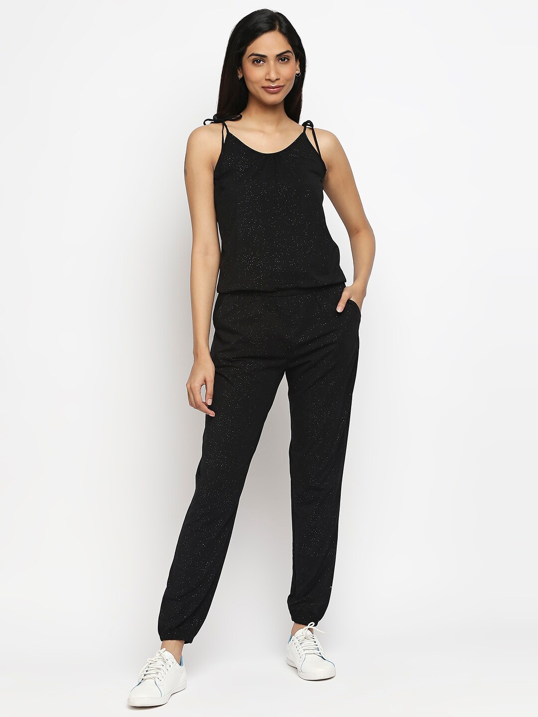 

effy Women Black Glitter Organic Cotton Jumpsuit