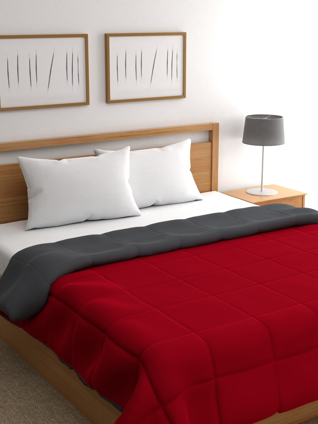 

Raymond Home Red & Grey Microfiber AC Room 110 GSM Double Bed Quilt