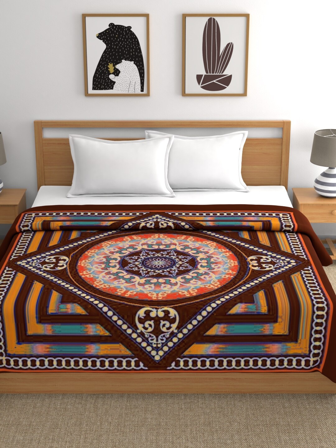 

Raymond Home Brown & Blue Ethnic Motifs Mild Winter 400 GSM Double Bed Blanket