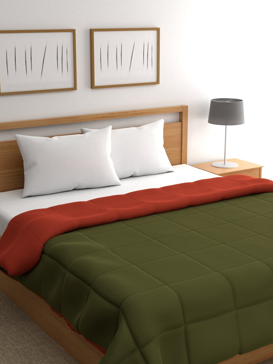 

Raymond Home Green & Red Microfiber AC Room 110 GSM Double Bed Quilt