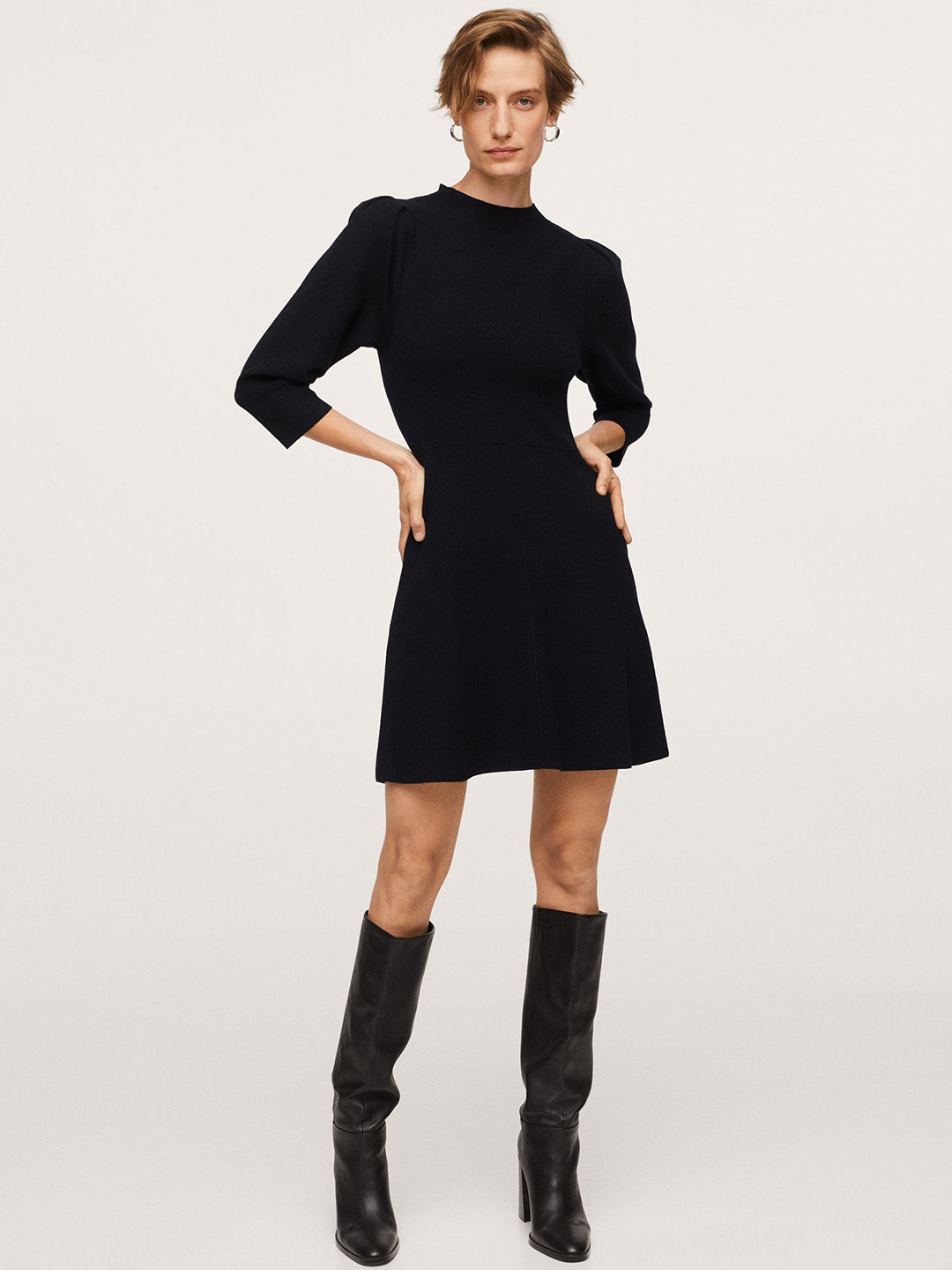 

MANGO Black Solid A-Line Dress