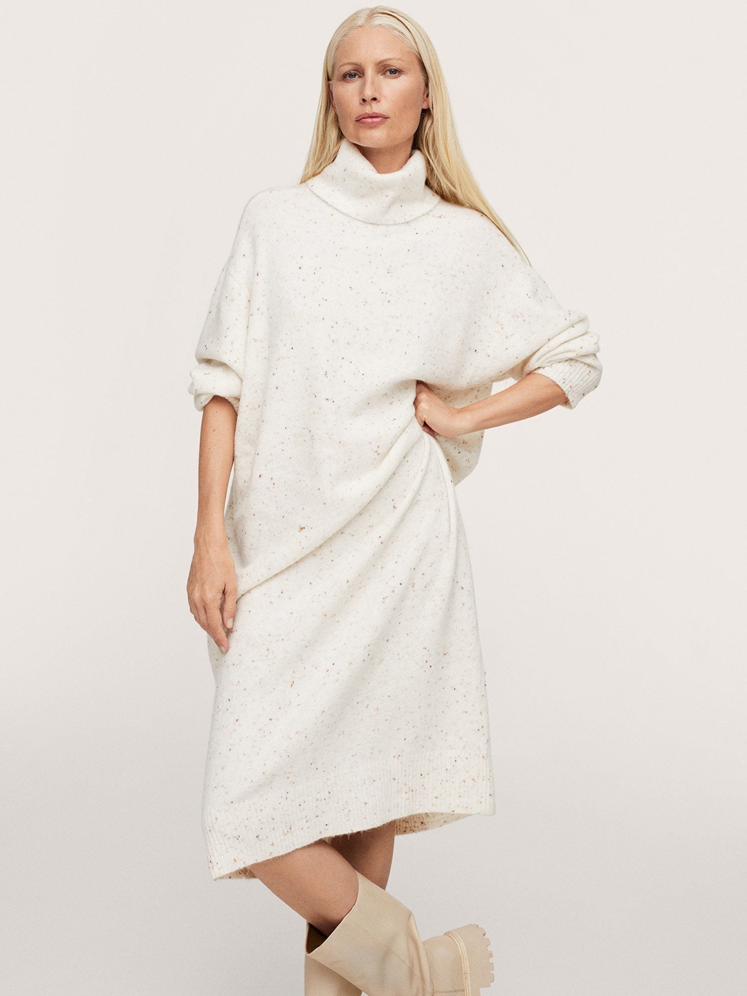 

MANGO Off White Textured Midi Sweater Dress