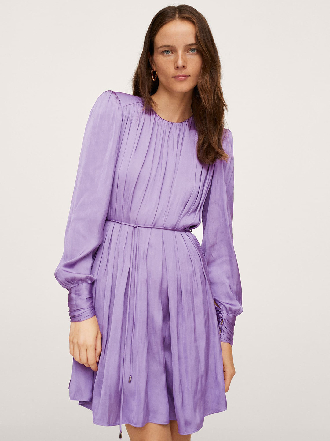 

MANGO Satin Accordion Pleated A-Line Mini Sustainable Dress, Lavender