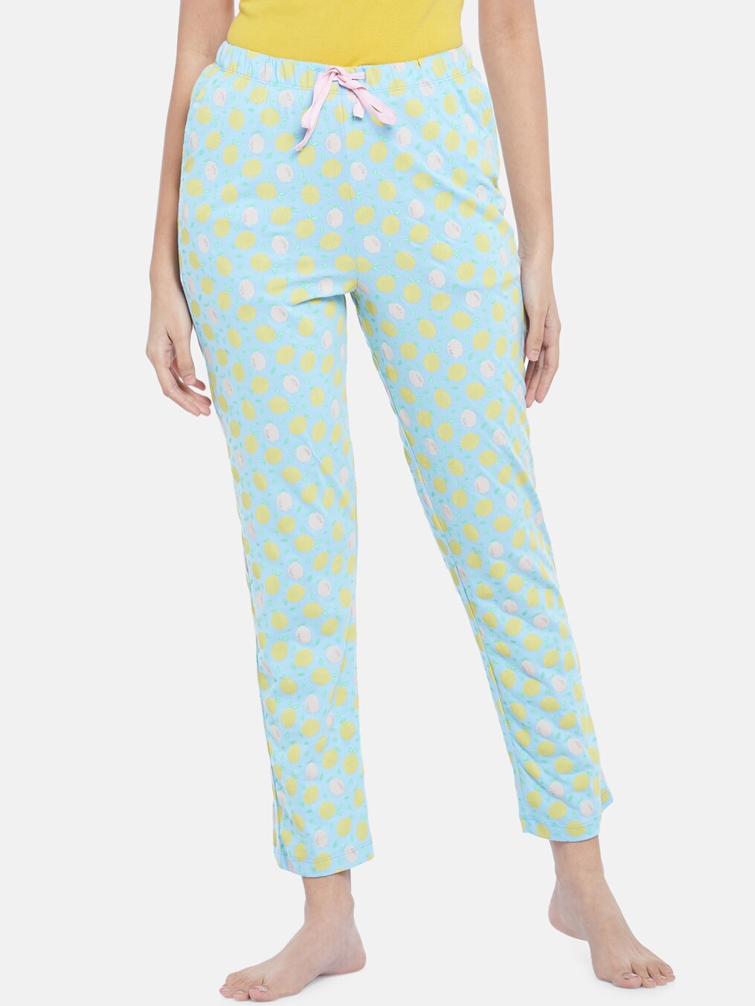 

Dreamz by Pantaloons Women Turquoise Blue Printed Cotton Lounge Pants