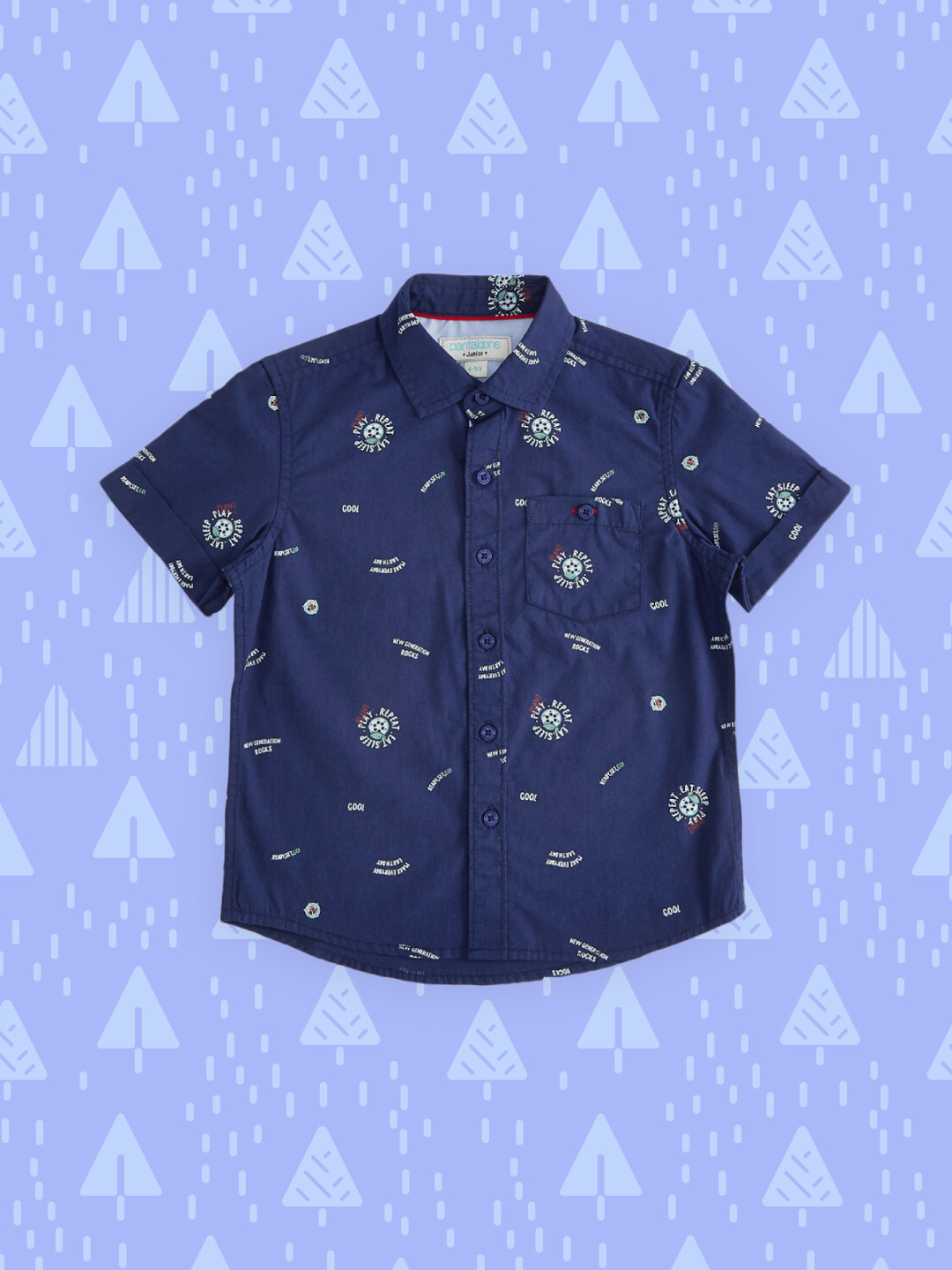 

Pantaloons Junior Boys Navy Blue Printed Pure Cotton Casual Shirt
