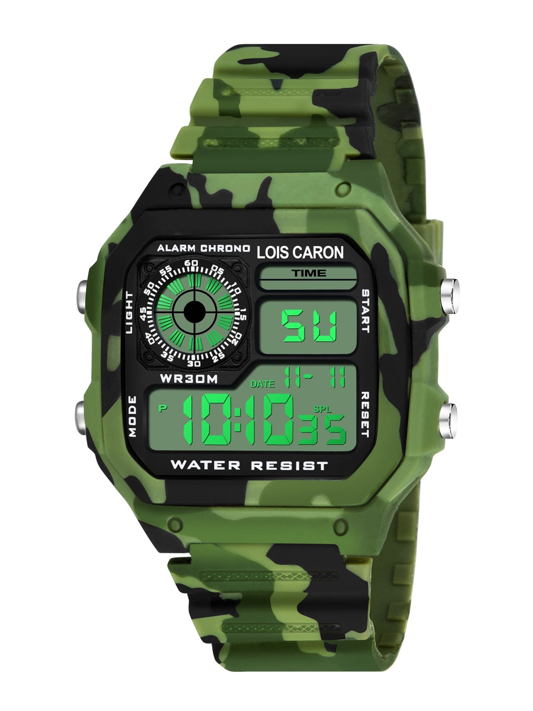 

LOIS CARON Unisex Black Embellished Dial & Green Straps Digital Watch MLC-1010